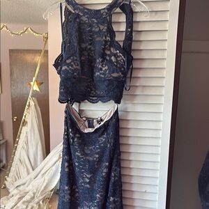 Elegant Lace Deep Blue Prom Dress